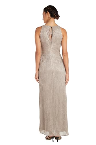 Image of R&M Richards Women's Metallic Crinkle Halter Maxi Gown W /Keyhole, Slit & Shirred Waist