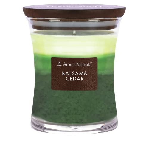 Aroma Naturals 3-Layer Scented Candle, 11.3 oz Candle with Hourglass, Aromatherapy Candles Burns Up to 45 Hours, Natural Soy Wax Candle for Home, Wooden Lid (Balsam & Cedar)