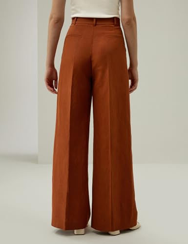 LilySilk Silk-Linen Blend Trousers for Women Silk Pants Wide Leg Front-Pleated Side Pockets Work4
