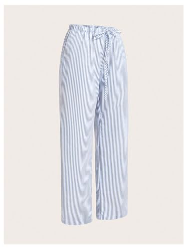 GORGLITTER Women's Striped Boxer Pants High Waisted Wide Leg Drawstring Causal Lounge Pajama Trousers3