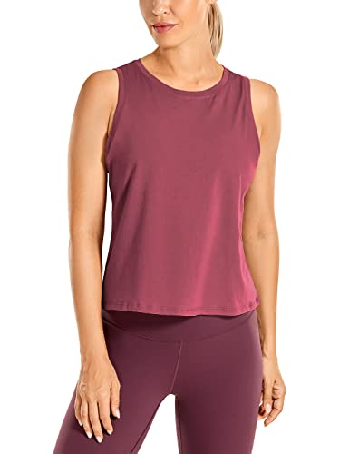 CRZ YOGA Camiseta feminina de algodão pima cortada solta para treino de gola alta sem mangas para gi