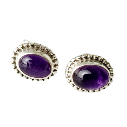 Puces d'oreilles améthyste ovale en argent | Le cadeau minimaliste unisexe parfait