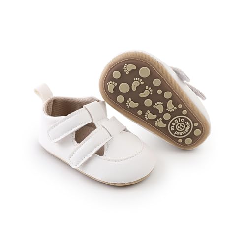 Image of HsdsBebe Baby Boys Girls Pu Leather Hard Bottom Walking Sneakers Toddler Rubber Sole First Walkers Infant Cartoon Slippers Crib Shoes