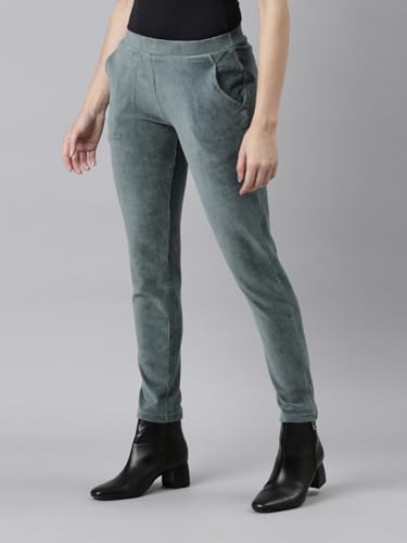 Image of GO COLORS Solid Corduroy Treggings for Women | Warmtech, Mid Rise, Side Pocket