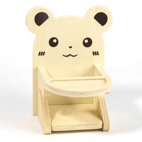天然木製ハムスター食器 小動物用エサボウル ハムスター食事チェア付き木製ボウル ペット用安全デザインの餌皿 かわいい小動物用フードディッシュ (L)