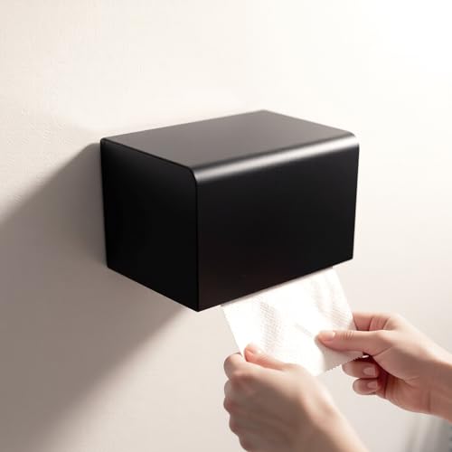 304 Stainless Steel Toilet Paper Holder Dual Roll & Tissue Dispenser with Storage Top for Small Items Waterproof Bathroom Organizer (Black 20x12.5cm)