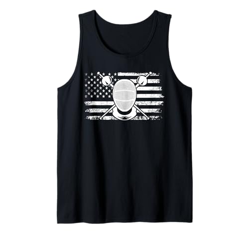 Fencing USA Flag Fencer Mask Patriotic 4th of July Fencing Tank Top