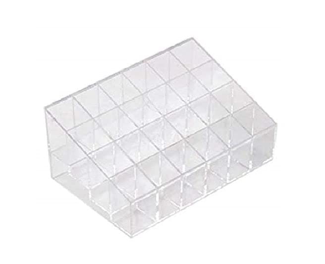 Image of SKDBPM KDR Plastic Cosmetic Shelf Stand Case Grid Squares Lipstick Holder Showcase Stand Cosmetic Organizer Makeup Storage Box (Transparent) (24 Grid 4X6)