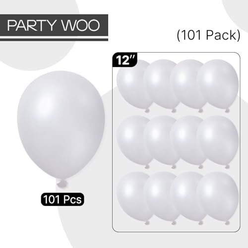 Image of PartyWoo Pearl White Balloons 101pcs 12 Inch Metallic White Latex Balloon for Anniversary Retirement Wedding Graduation Baby Shower Birthday Gender Reveal Engagement Tea Party Decorations White-Z30