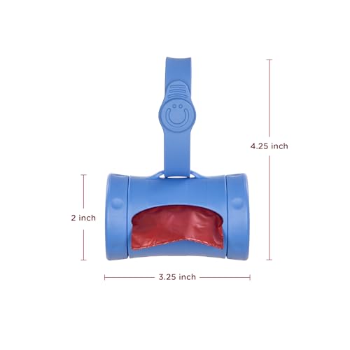 Image of Ubbi Retractable Dog Poop Bag Holder and Dispenser with Silicone Strap Leash Attachment, Includes 2 Rolls of Lavender Scented Leakproof Waste Bags, Blue