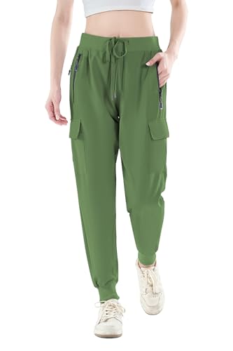 Daspkuwy Cargo Trousers Women Home Daily Wear Cool Durable Womens Joggers with Zip Pockets Highwaisted Casual Slim Cargo Trousers Women Sage Green S