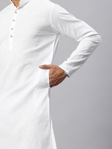 Image of Majestic Man Men's Cotton Regular Fit Casual Mandarin Collar Ethnic Motifs Solid Long Kurta