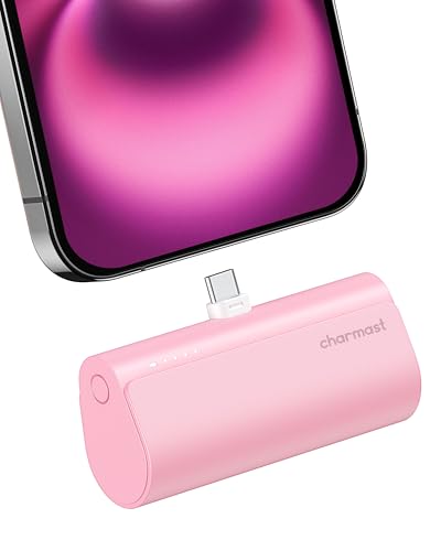 charmast Portable Charger USB C for iPhone 17/16/15, 5000mAh Fast Charging Battery Pack with Built-in Type-C Connector, 20W Mini Power Bank for iPhone 17/16/15 Series, Samsung S22/23 Series, and More