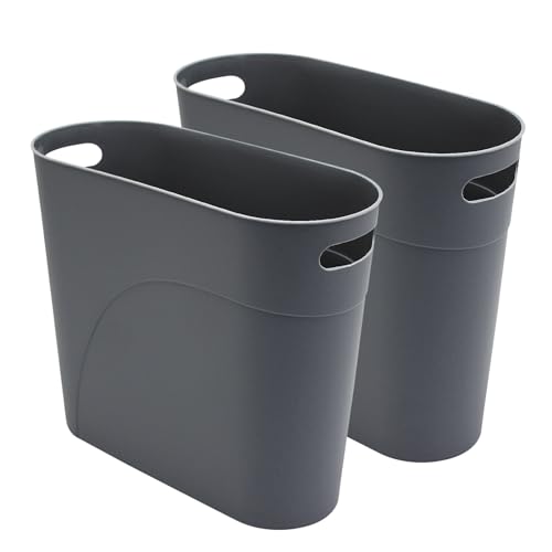 Image of 2 Pack 3.2 Gallon Plastic Trash Cans for Bathroom, Small Waste Bins with Handles, Compact Garbage Containers for Narrow Spaces, Recycle Wastebaskets for Office, Kitchen, Bedroom, Living Room (gray)