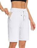 DIBAOLONG Womens Yoga Shorts Bermuda Shorts Knee Length Lounge Casual Athletic Long Sweat Shorts with 3 Pockets White Plus Size 2X