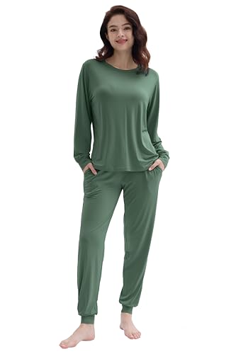 Joyaria Womens Bamboo Viscose Pajamas Set Ultra Soft Long Sleeve Jogger Pants Lounge Set Cooling Pjs