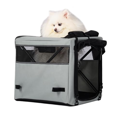 MAXFOOT Metal Frame Pet Bag for Tricycle, Medium Dog/Cat Bags Carrier for E-trike Basket with 2 Open Doors, Breathable Mesh Windows, Waterproof 600D Fabric, Reflect Strip, Gray