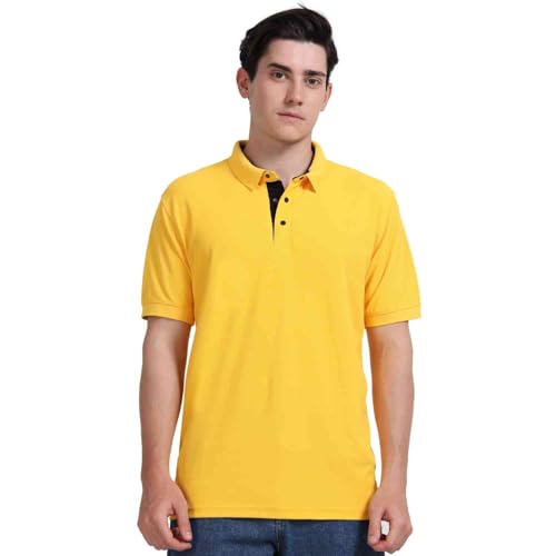 AMIGOS Golfer Men's Polo T-Shirts, Comfortable Activewear with Snap Button & Contrast Placket, Size S, Banana Yellow
