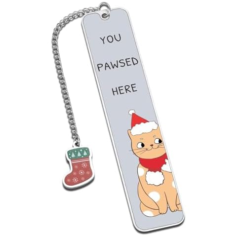 Christmas Bookmark, Stocking Stuffers for Women Men 2024, Cat Lover Gifts for Women, You Pawsed Here Cat Bookmark, Funny Bookmark for Book Lover, White Elephant Gift, Xmas Gifts, Merry Christmas Gifts Cover
