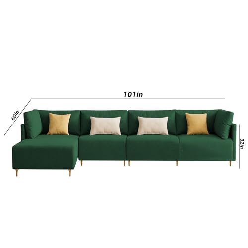 Image of Carina LHS 6 Seater L Shape Sofa Set for Living Room (Green Fabric) Premium Fabric Sofa