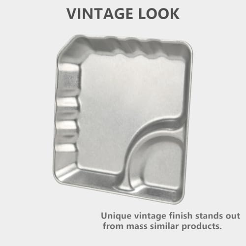 Ismosm Chip and Dip Serving Platter Set 2 Pack, Vintage 304 Stainless Steel Serving Plates with Dipping Section, Serving Dish for Sushi, Snack, Chip Salsa, Appetizer (Square)