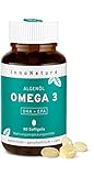 Vegan Omega 3 Kapseln aus Mikroalgenöl. 1875 mg Premium Algenöl mit DHA + EPA pro Tagesdosis. 90 Kapseln. Hochdosiert, vegan (Algen) und hergestellt in DE.
