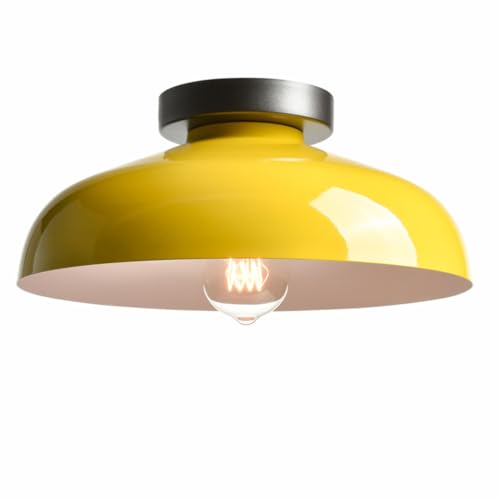 DIRYZON Macarons Yellow Ceiling Light Industrial Mount Fixture with 12-Inch Metal Shade for Bedroom Hallway Porch