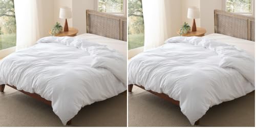 Image of Bedsure Prewashed Duvet Cover Only, Cotton-Like Feel, White, Queen (Pack of 2)