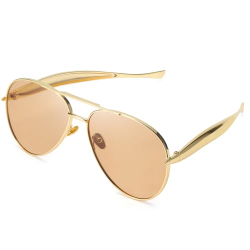 SODQW Gold Aviator Sunglasses for Women Men Trendy Designer Metal Sun Glasses with UV400 Metal Frame Ladies Shades