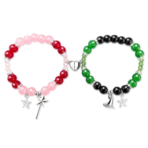 Image of Green and Pink Friendship Matching Bracelets-Crown Witch Hat Matching Bracelets-BFF Couples Accessories, for Fans' Birthdays, and Party Favors for Fans