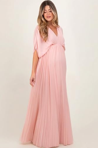 Elegant V Neck Maternity Dresses 2025 Chiffon Baby Shower Dresses with Pleat TM1703