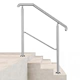 Acezanble 108x102cm Edelstahl Eingangshandlauf Treppengeländer Winkelverstellbares Geländer für 2–3 Stufen Innen Außen Treppens, Silber