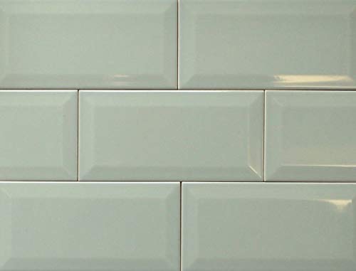 4X8 Soft Green Wide Beveled Subway Ceramic Tile Backsplashes Walls