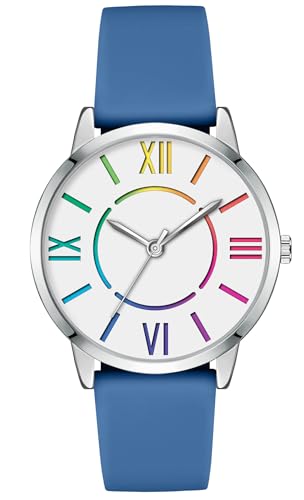 Bisley Women's Rainbow Watch Navy Silicone Strap Waterproof Watch Fashion Analog Quartz Watches