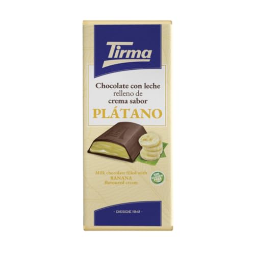 Tirma Tableta de Chocolate con Leche Rellena de Crema Sabor Platano, 110g - Chocolate Cremoso con Relleno de Menta, Perfecto para Postres y Snacks
