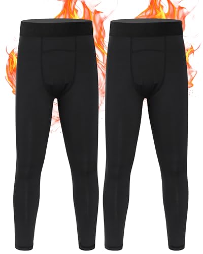 EoBeKee Boys Thermal Pants, Kids Football Fleece Lined Leggings, Youth Compression Base Layer for Sports Baseball Hockey