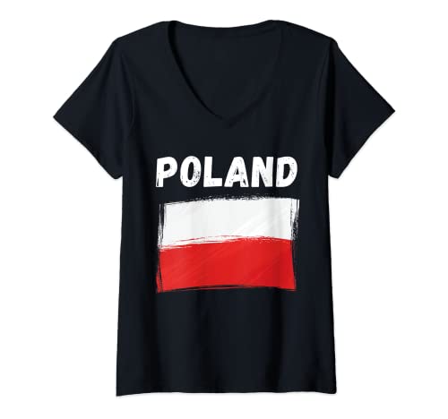 Mujer Bandera de Polonia Holiday Vintage Grunge Polonia Bandera Camiseta Cuello V