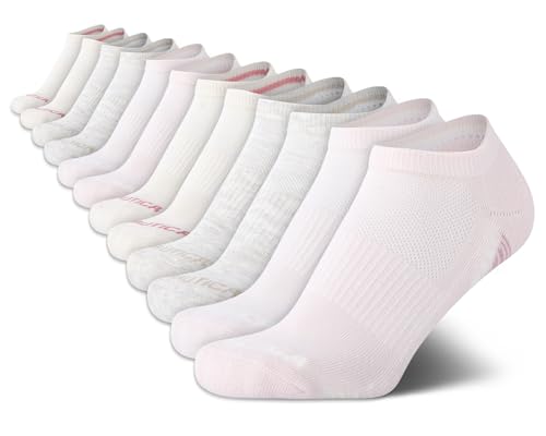 Image of Nautica Womens No Show Socks Moisture Wicking Low Cut Ankle Socks, 12 Pack | Moisture Wicking Dri-Motion Fabric, Cushioned Key Areas, Banded Arch Support, No Show Low Cut, Shoe Size 4-10