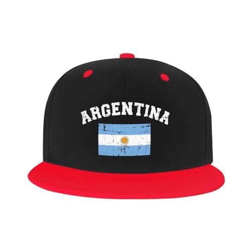 Flag of Argentina Flat Billed Cap Unisex Kids Adjustable Fashion Hip Hop Flat Bill Hat Red2