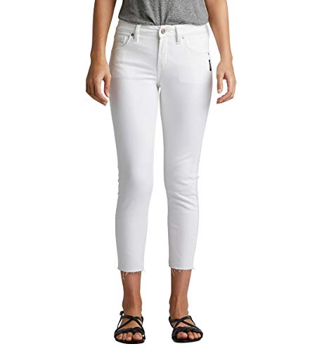 Silver Jeans Co. Women's Avery Curvy-fit High Rise Skinny Crop, White raw Hem, 29W x 27L