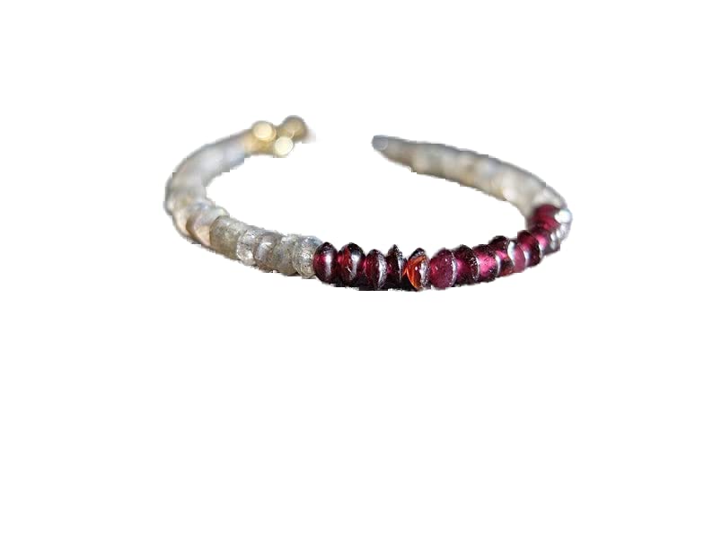 Bracelet labradorite grenat perles 4mm bouton facettées