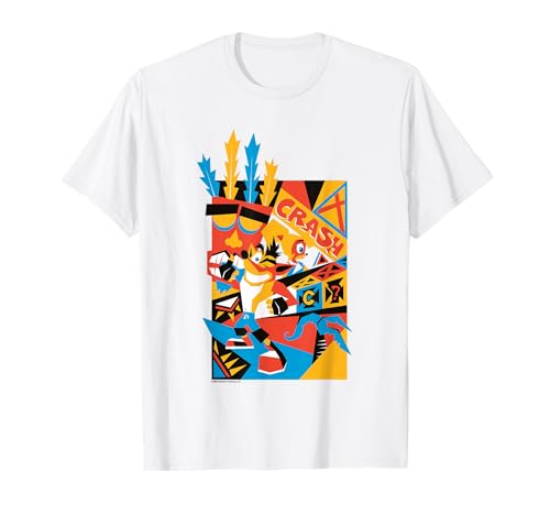 Crash Bandicoot Retro Nineties Crash Aku Aku Graffiti Badge T-Shirt