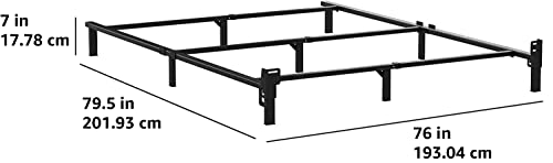 Image of Amazon Basics Metal Bed Frame, 9-Leg Support Base for Box Spring and Mattress, King-Size, Tool-Free Easy Assembly, 79.6 inch x 76 inch x 7 inch, Black