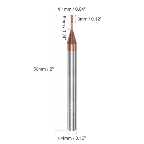 Image of HARFINGTON 2pcs Square Nose End Mill 4mm Shank 1mm x 6mm AlTiSin Coated Solid Carbide Long Reach Extended Neck 4 Flutes CNC Router Bit Milling Cutter for Stainless Steel Hardened Steel
