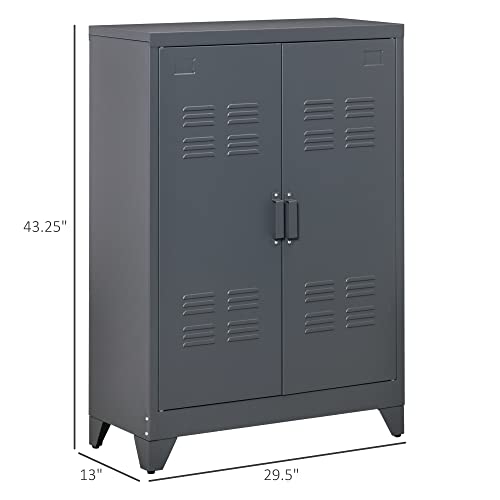 Homcom Industrial Storage Cabinet, Steel Garage Cabinet With Double Doors And Adjustable Shelves, Grey #TOP2