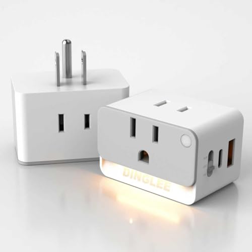 Outlet Extender 2 Pack 2 AC Multi Plug Wall Outlet with 2 USB Ports (1 PD 20W USB C Charger) Outlet Splitter 3 Way Angled Wall Plug Adapter with Night Light for Kitchen Bathroom Travel Cruise Ship