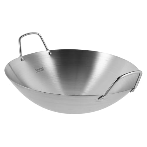 FONDOTIN Wok de Acero Inoxidable Doble Asa Sartén Profunda para Cocina Casera Resistente y Fácil de Limpiar