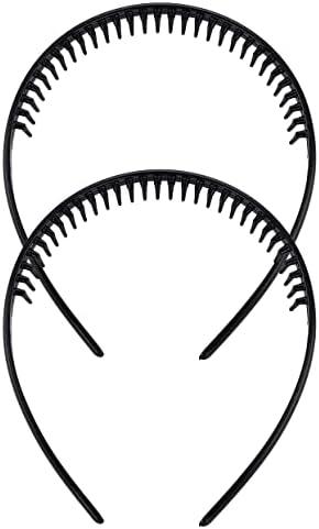 2 Pieces Mens Hair Band, Teeth Comb Shark Tooth Headband Plastic Alice Band Hair Bands with Teeth Grip Headband