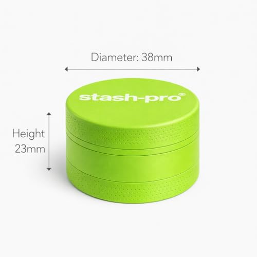 Image of Stash-Pro Small Neon Crusher (Green) | Compact Mini Metal Crusher /Grinder | 38mm Diameter x 23mm Height | Textured Grip | Pocket Size | Easy Twist Design