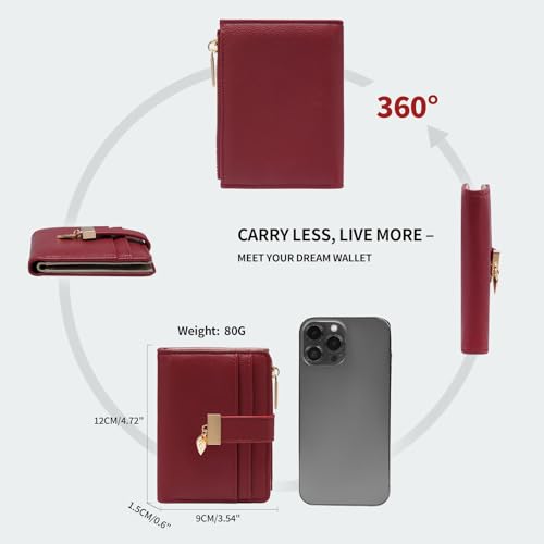 Image of Pomelo Best Wallet Women Bifold Leather Wallets for Women Credit Card Holder with ID Window Zipper Coin Pocket Red